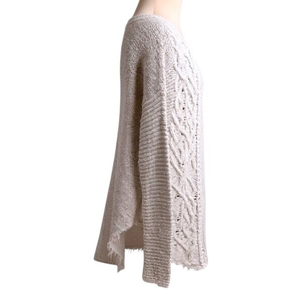 Free People Cross My Heart Cable Knit Sweater Ivory Distressed Women’s Small - Picture 4 of 8